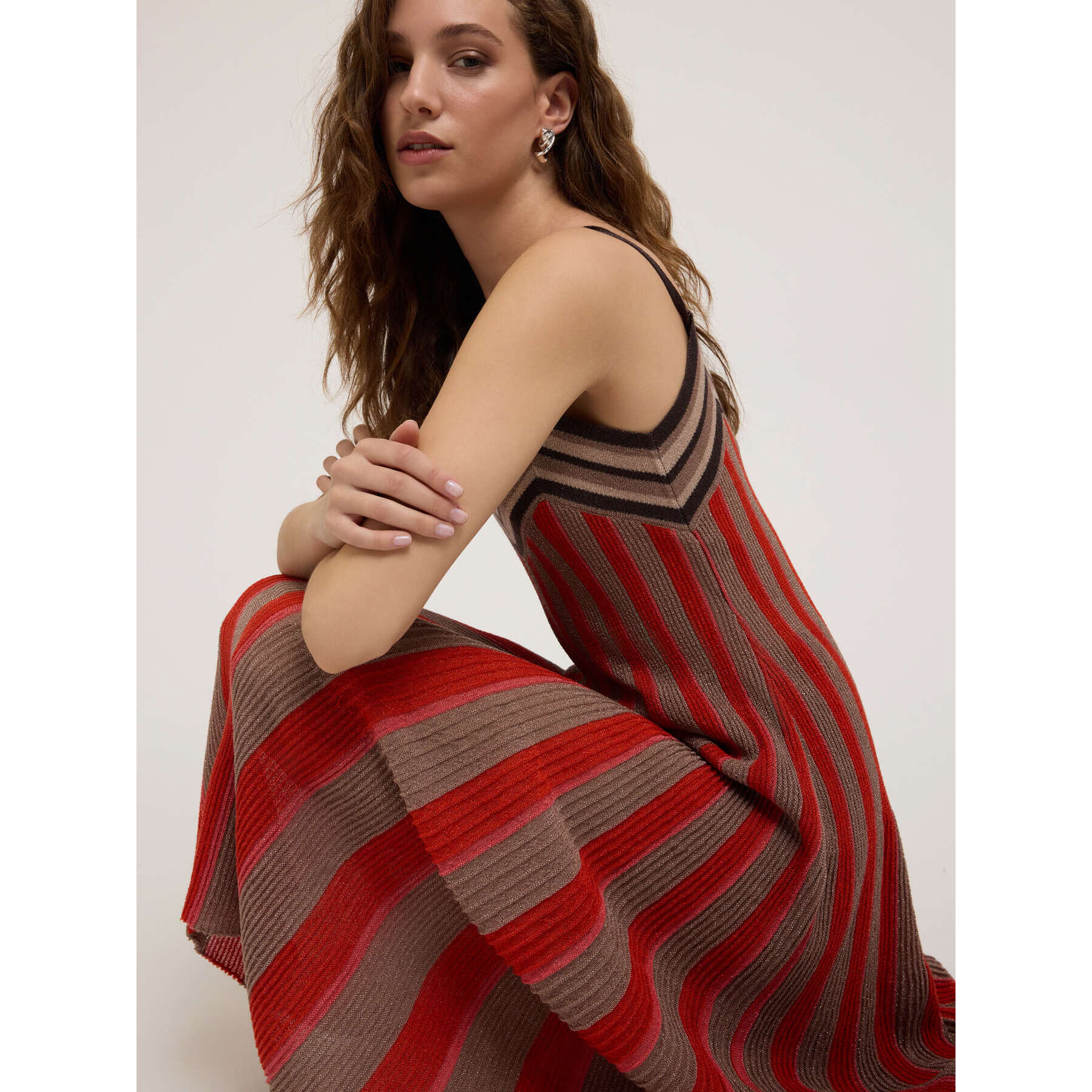 Motivi - Vestito flare in maglia lurex a righe - Rosso