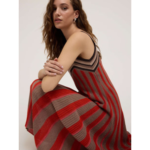 Motivi - Vestito flare in maglia lurex a righe - Rosso