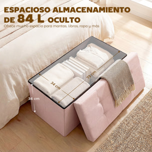 Puff Almacenaje, Banco Almacenaje Plegable, 84 L, 76x38x38 cm, Tapizado en Lino Sintético, Baúl de Almacenamiento, Carga 120 kg, Taburete para Sala de Estar, Dormitorio, Entrada, Rosa