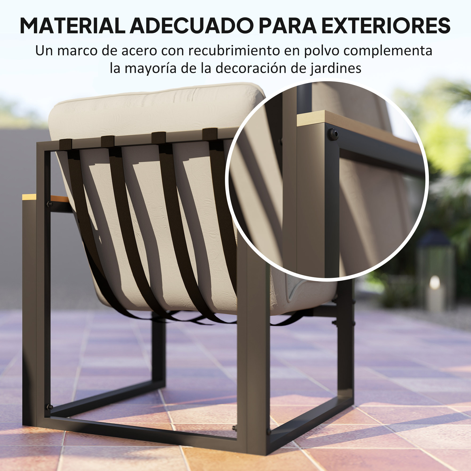 Conjunto de Jardín Exterior de 4 Piezas Muebles Jardín Exterior con 2 Sillones y 1 Sofá de 2 Plazas con Cojines y Mesa de Centro con Tablero de Vidrio Templado Gris y Negro