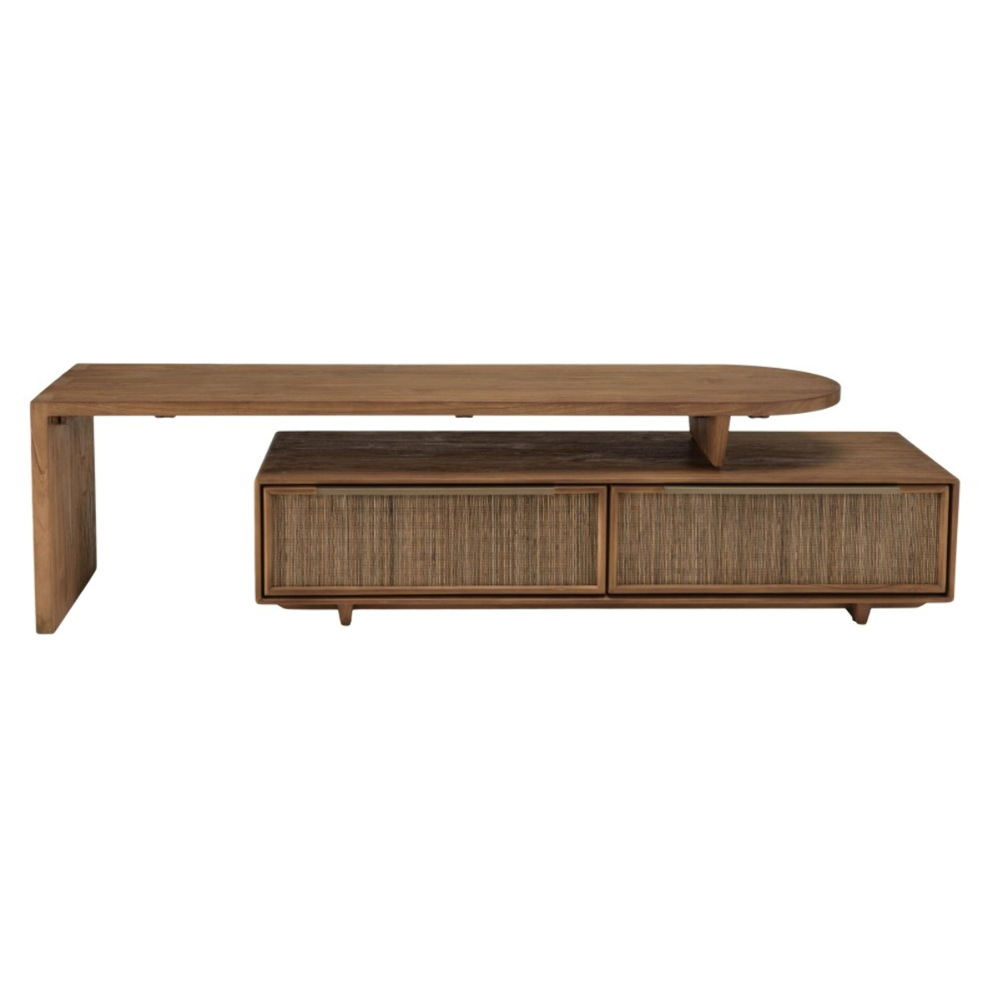 SIXTINE - Meuble TV modulable 140x40cm 2 tiroirs en bois teck recyclé