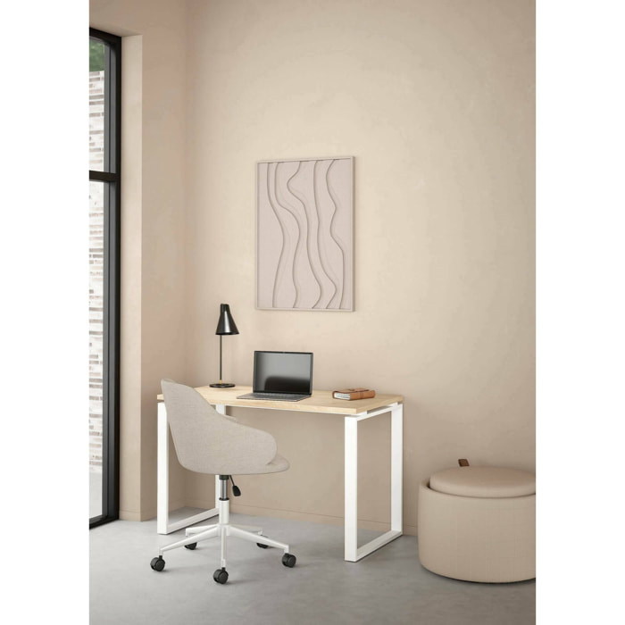 Scrivania Pierrot, Scrittoio multiuso, Tavolo per ufficio porta PC, Piano di lavoro, 120x60 h76 cm, Rovere e Bianco