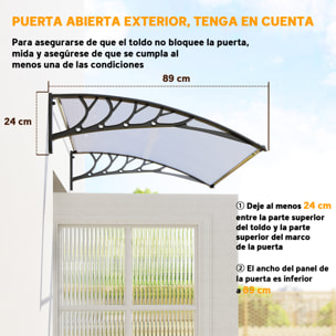 Marquesinas Exterior para Puertas y Ventanas, 122x89 cm, Tejadillo de Protección contra Sol y Lluvia, con Cubierta de Policarbonato, Soporte de Aleación de Aluminio, Blanco