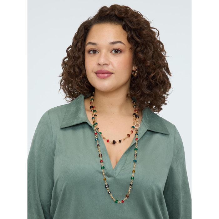 Fiorella Rubino - Collar largo con cuentas multicolor y estrás - Oro