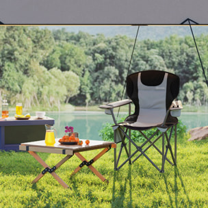 Chaise de camping pliante rembourrée - porte-gobelets, poches latérales rangement, sac isotherme - sac transport inclus - gris noir