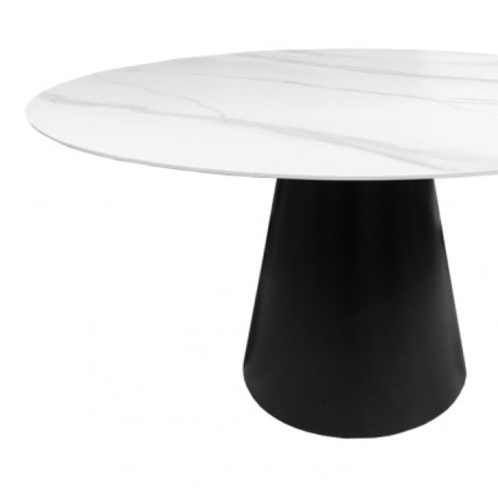 Table de repas ronde plateau en céramique blanc & pieds métal noir - CURVE