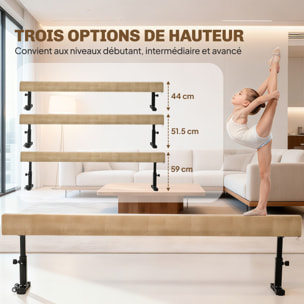 Poutre de gymnastique hauteur réglable pieds antidérapants 226 x 31 x 44/51/59H cm