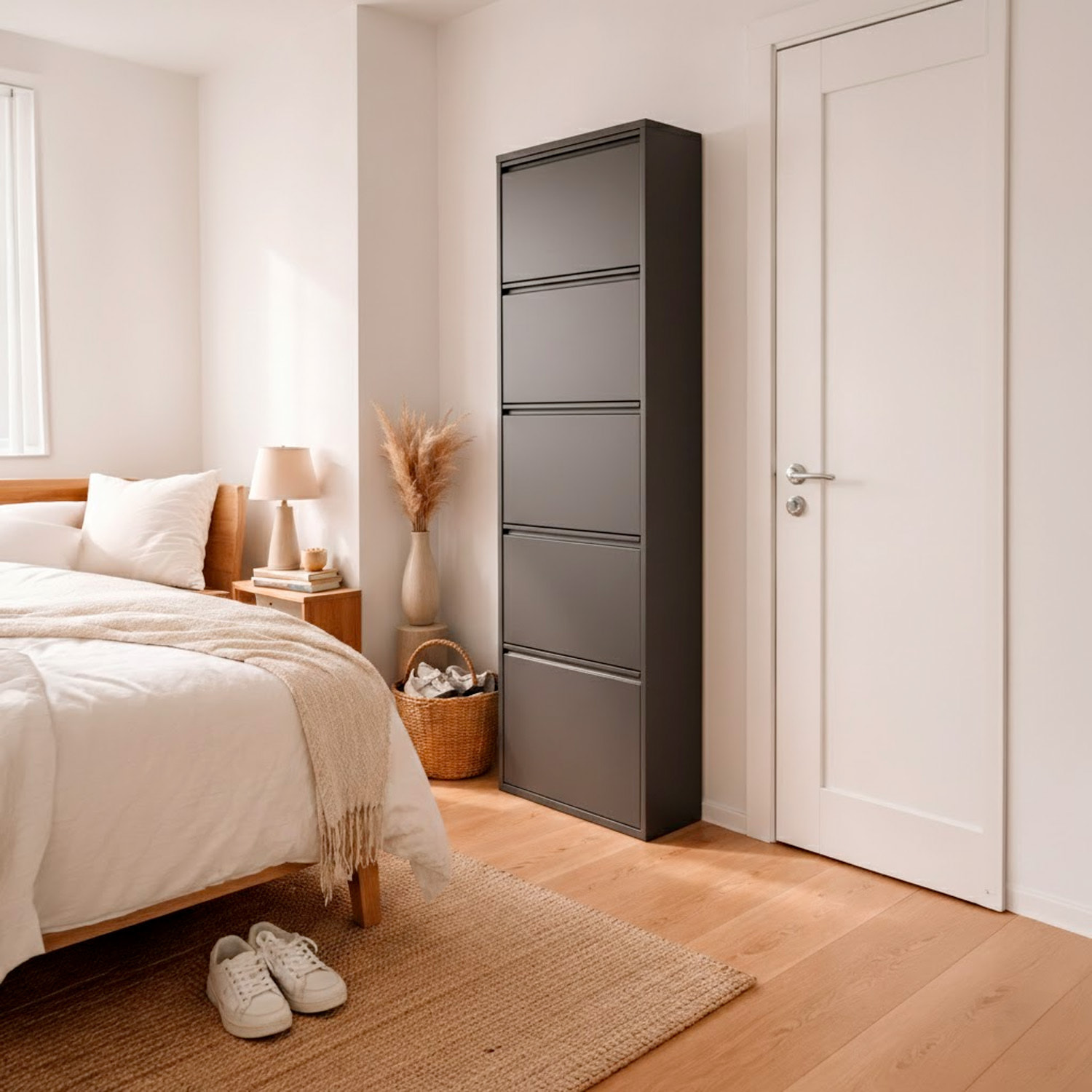 Scarpiera Slim In Metallo 5 Ante A Ribalta Ultra Sottile Salvaspazio Mobile Portascarpe Moderno Ingresso Camera Corridoio 172 x 50 x 15 Cm Nero