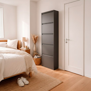 Scarpiera Slim In Metallo 5 Ante A Ribalta Ultra Sottile Salvaspazio Mobile Portascarpe Moderno Ingresso Camera Corridoio 172 x 50 x 15 Cm Nero