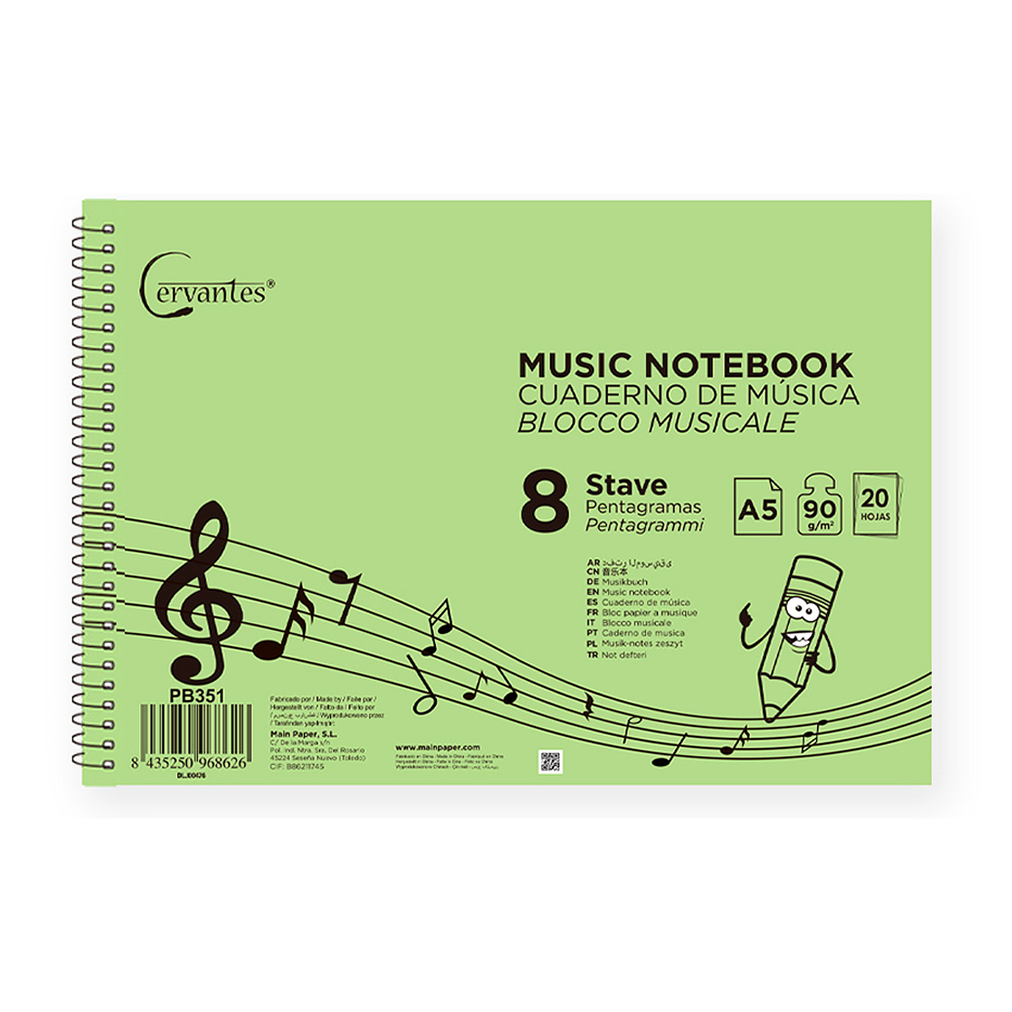 PACK 12 UNIDADES CUADERNO DE MÚSICA 4 PENTAGRAMAS A5 CERVANTES