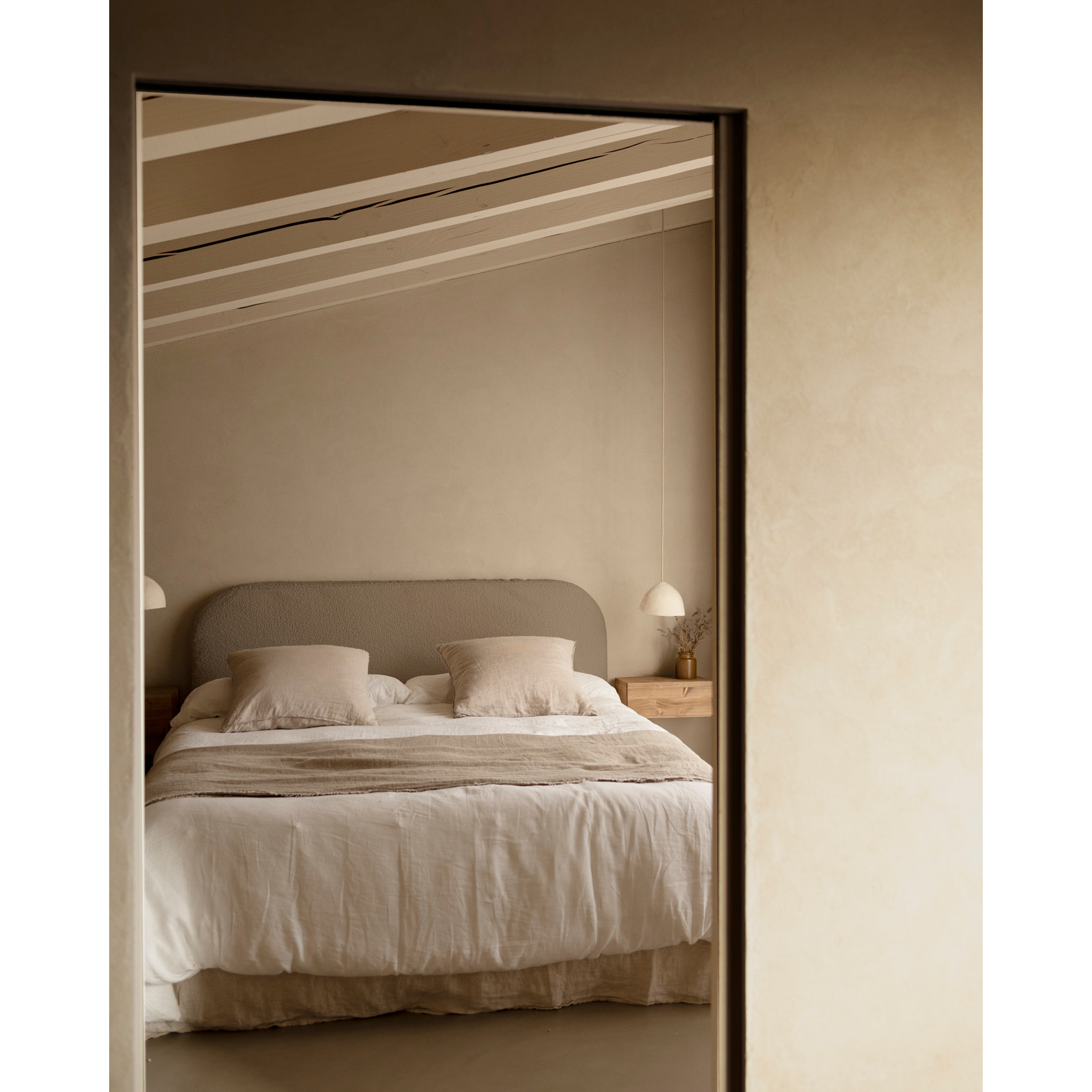 Tête de lit déhoussable en bouclé marron en différentes tailles