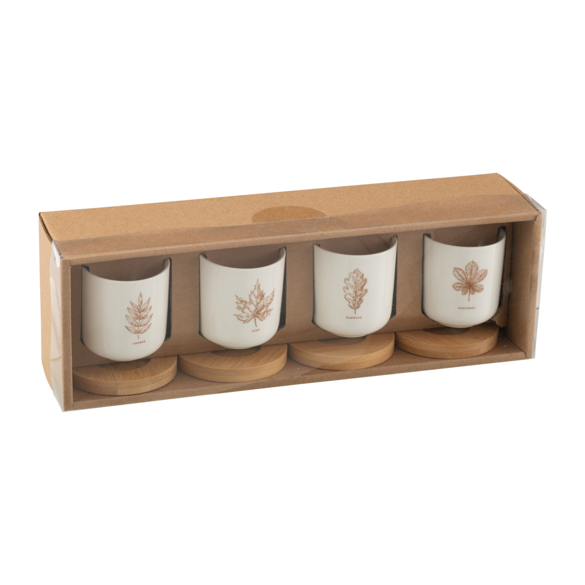 J-Line tasse à café + sous-tasse Bambou Feuille - céramique - marron - boîte de 4