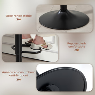 Lot de 2 tabourets de bar design coquillage pivotants réglables acier noir tissu chenille marron