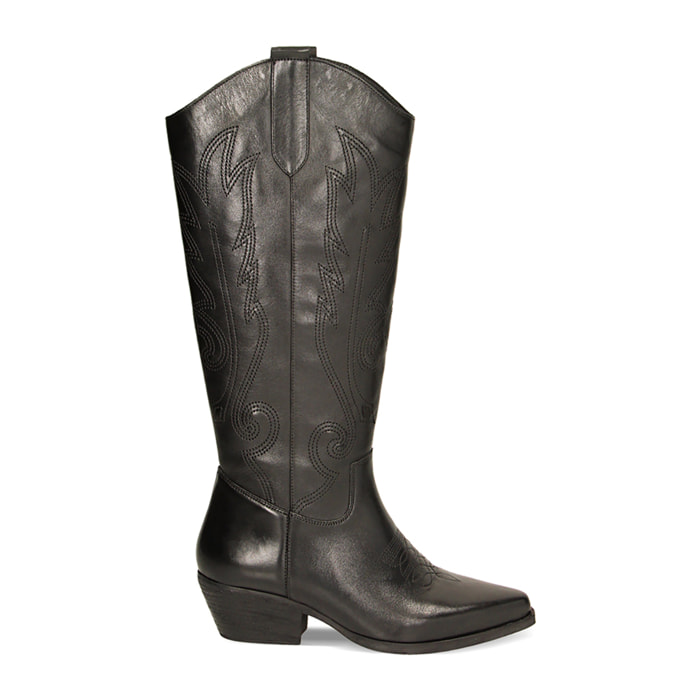 Stivali texani neri in pelle