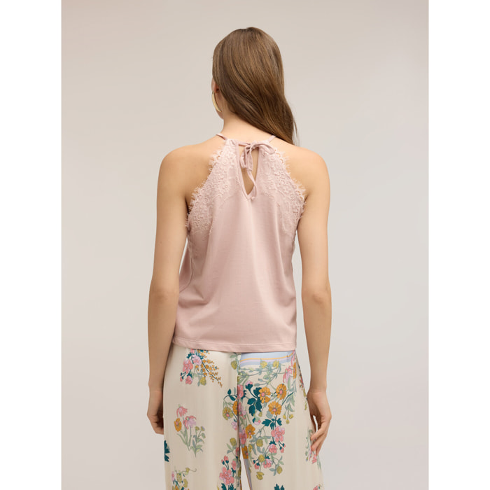 Motivi - Top halter neck con inserti in pizzo - Rosa
