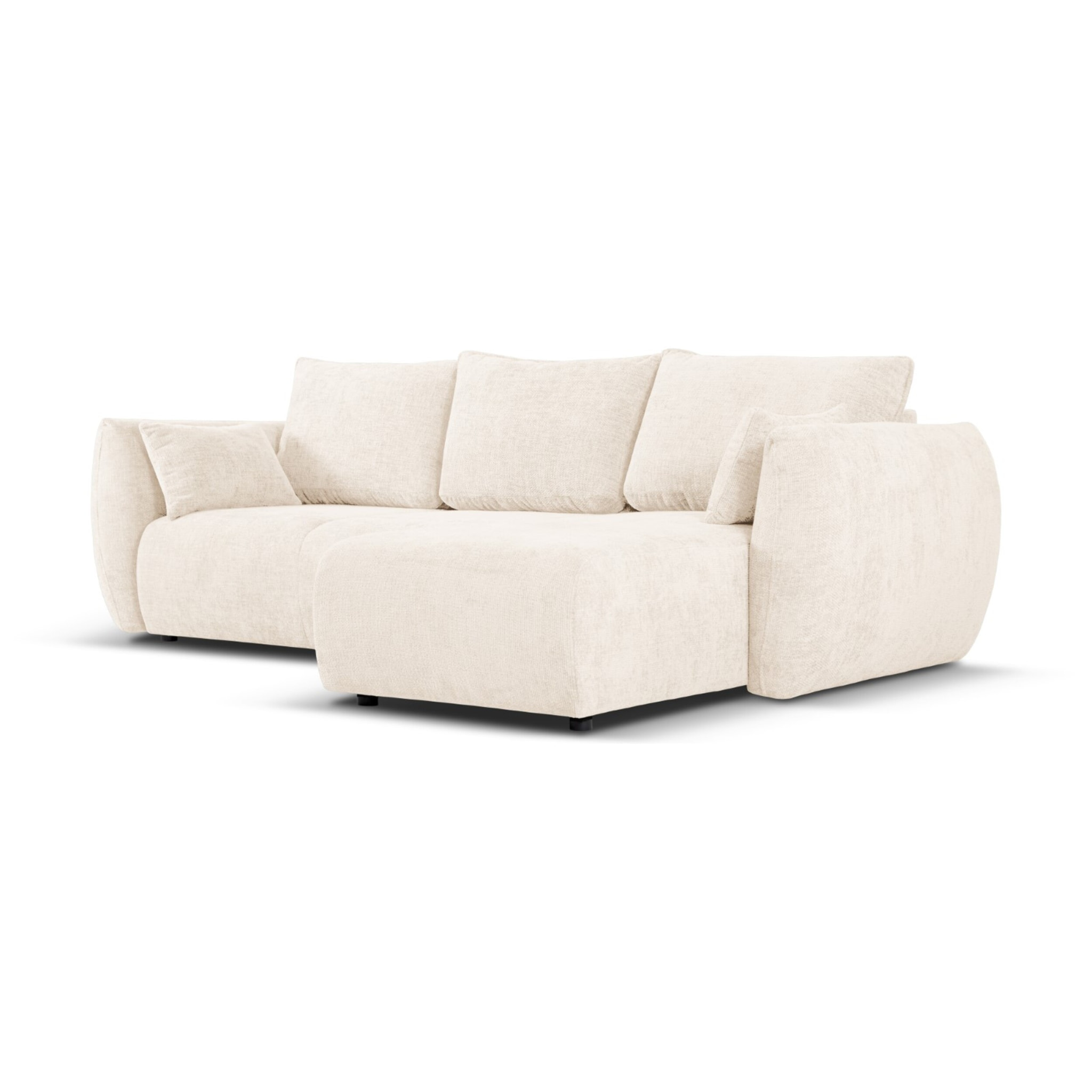 Canapé d'angle droit convertible avec coffre de rangement "Matera" 4 places en chenille beige clair