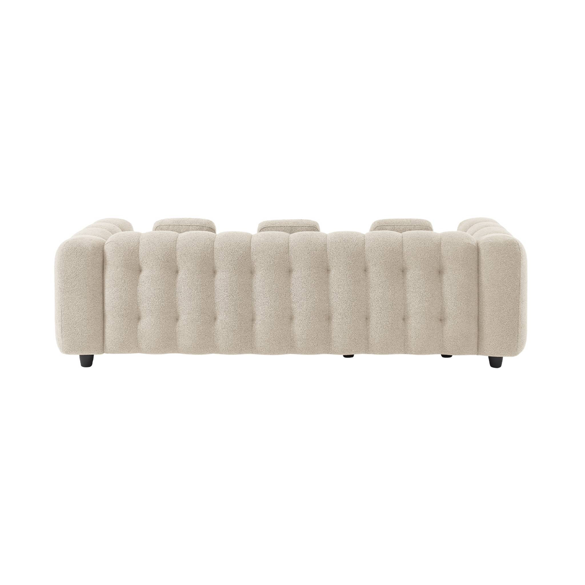 Canapé d'angle réversible 3-4 places bouclette texturée. beige. capitonné structure bois d'eucalyptus et contreplaqué