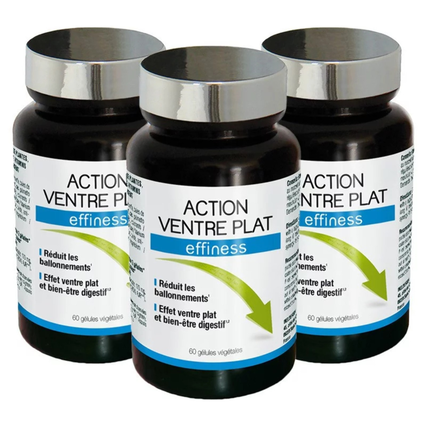 NUTRIEXPERT Action Ventre Plat Effiness - Réduit Ballonnements et Lourdeurs - Bien-être Digestif - Complément Alimentaire aux Extraits Naturels de Plantes - Lot de 3 produits