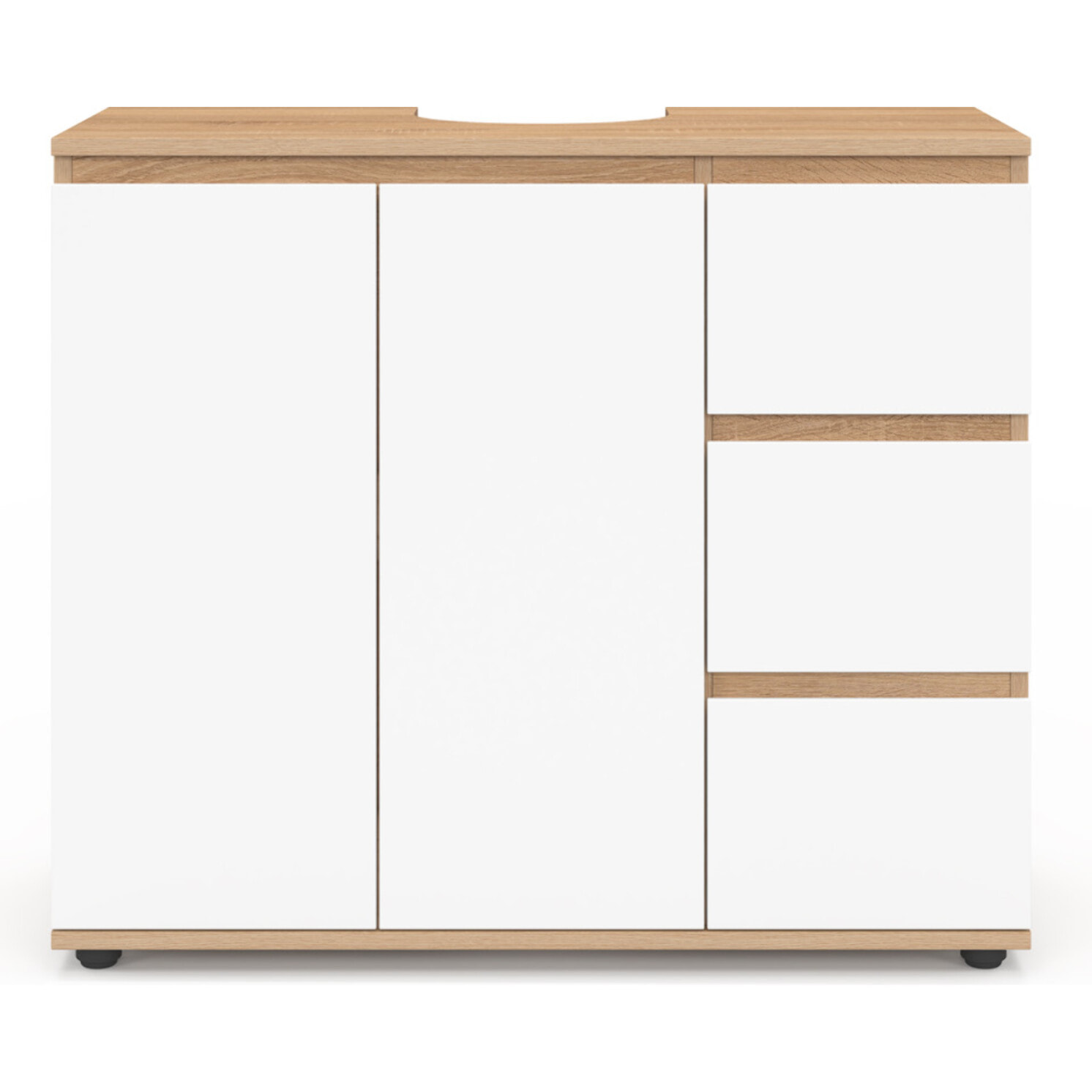 Meuble sous vasque Tom effet hêtre placards blancs