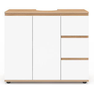 Meuble sous vasque Tom effet hêtre placards blancs