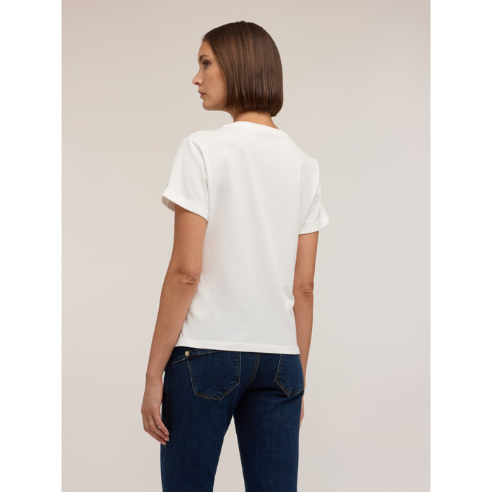 Motivi - Camiseta con estampado y aplicaciones de estrás - Blanco