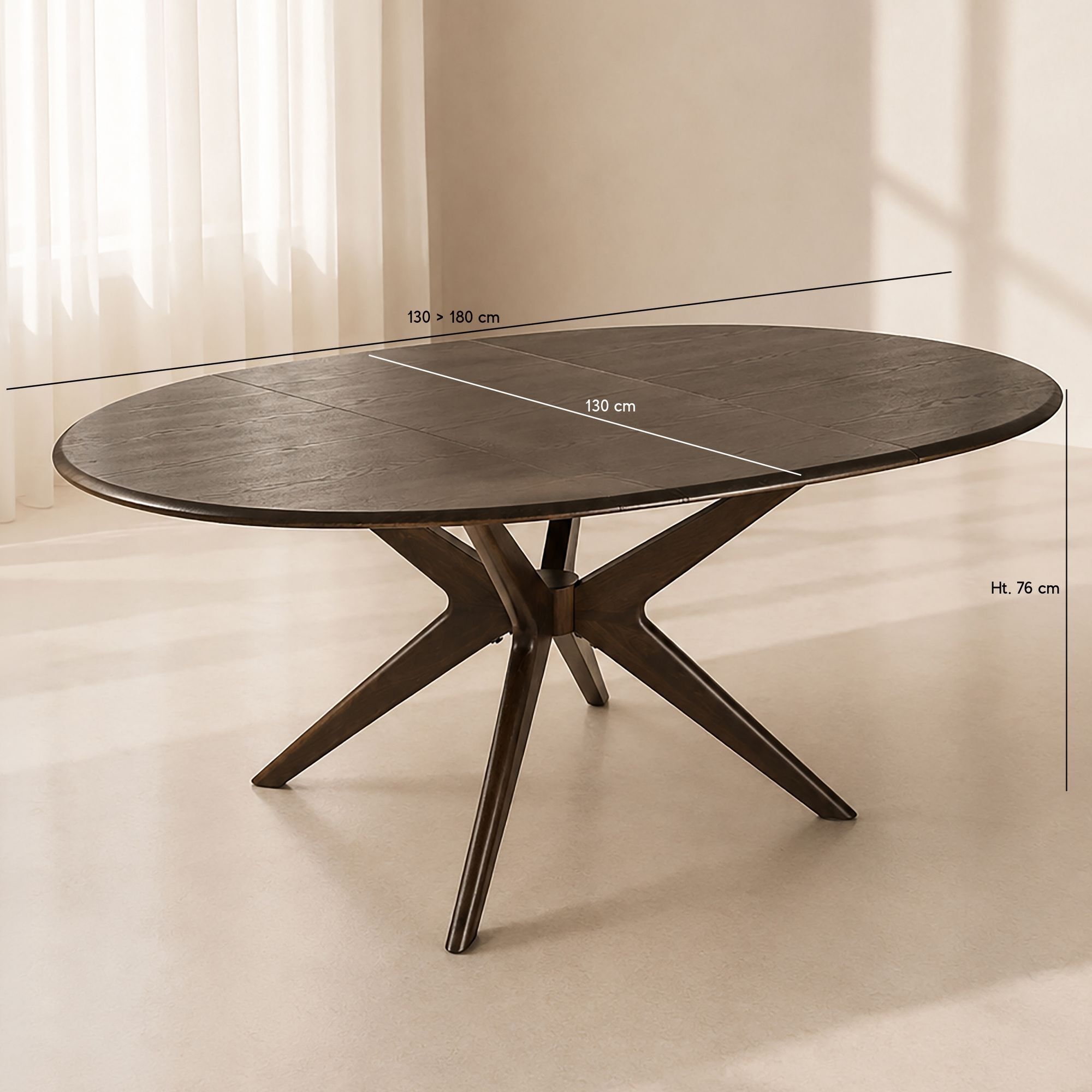 Table ronde extensible 130-180cm en métal effet noyer CIERRA
