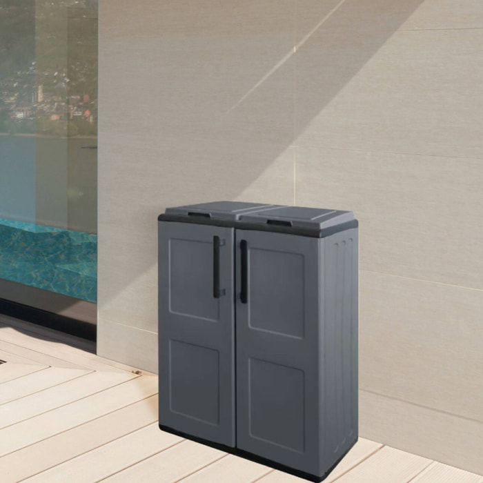 Pattumiera Alfred, Cestino portarifiuti, Bidone per raccolta differenziata 2 ante, 100% Made in Italy, 68x37h84 cm, Grigio e Nero, Finitura quadri