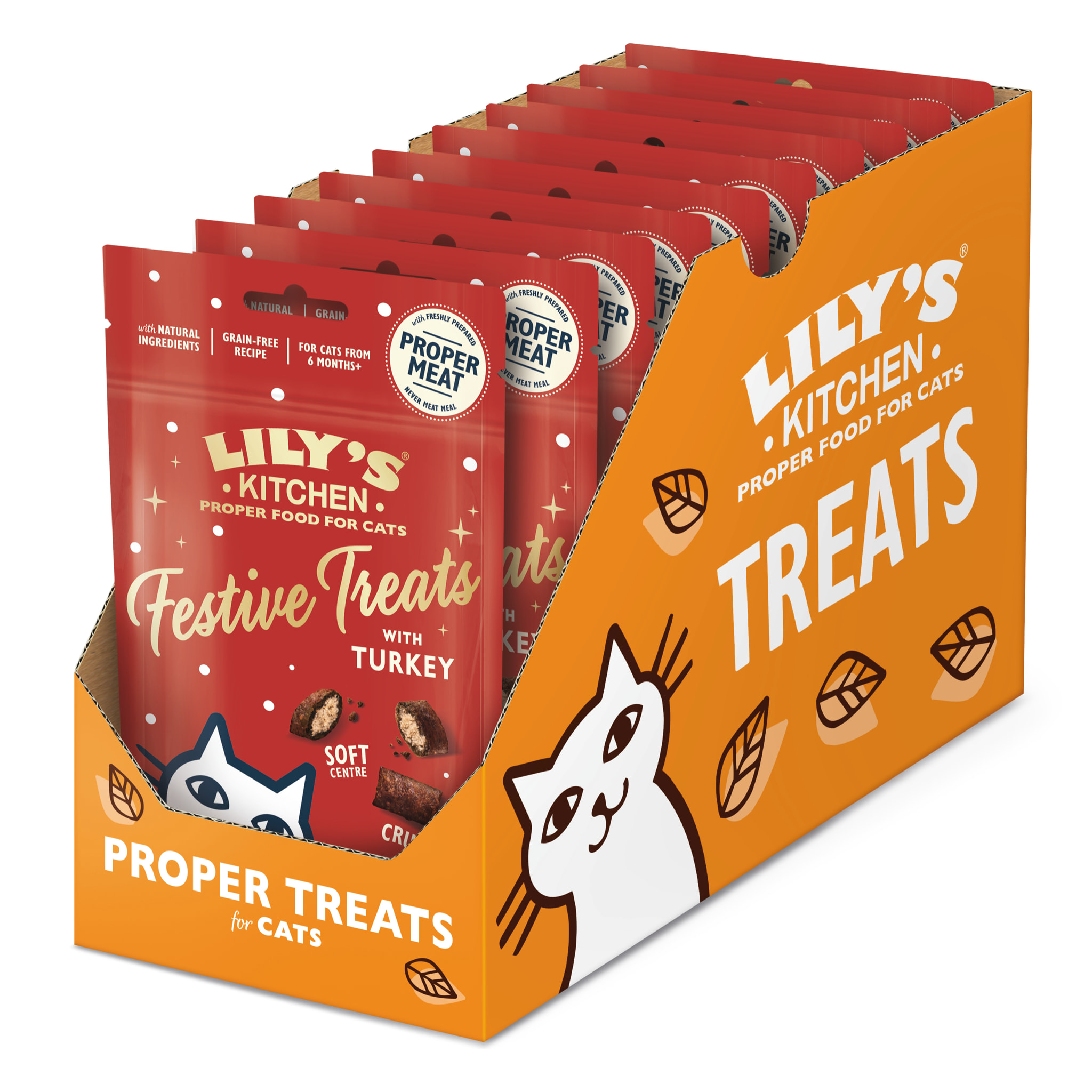 Lot de 10 - Lily’s Kitchen Friandises de Noël à la dinde pour chats 60g