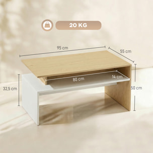 Mesa de Centro Moderna, Mesa baja para Salón con Compartimento para Salón, Sala de Estar, 95x55x50 cm, Natural y Blanco
