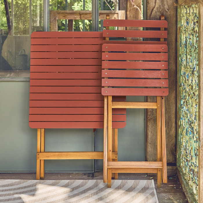 Table de jardin pliante bois d'acacia + 2 assises HILORA