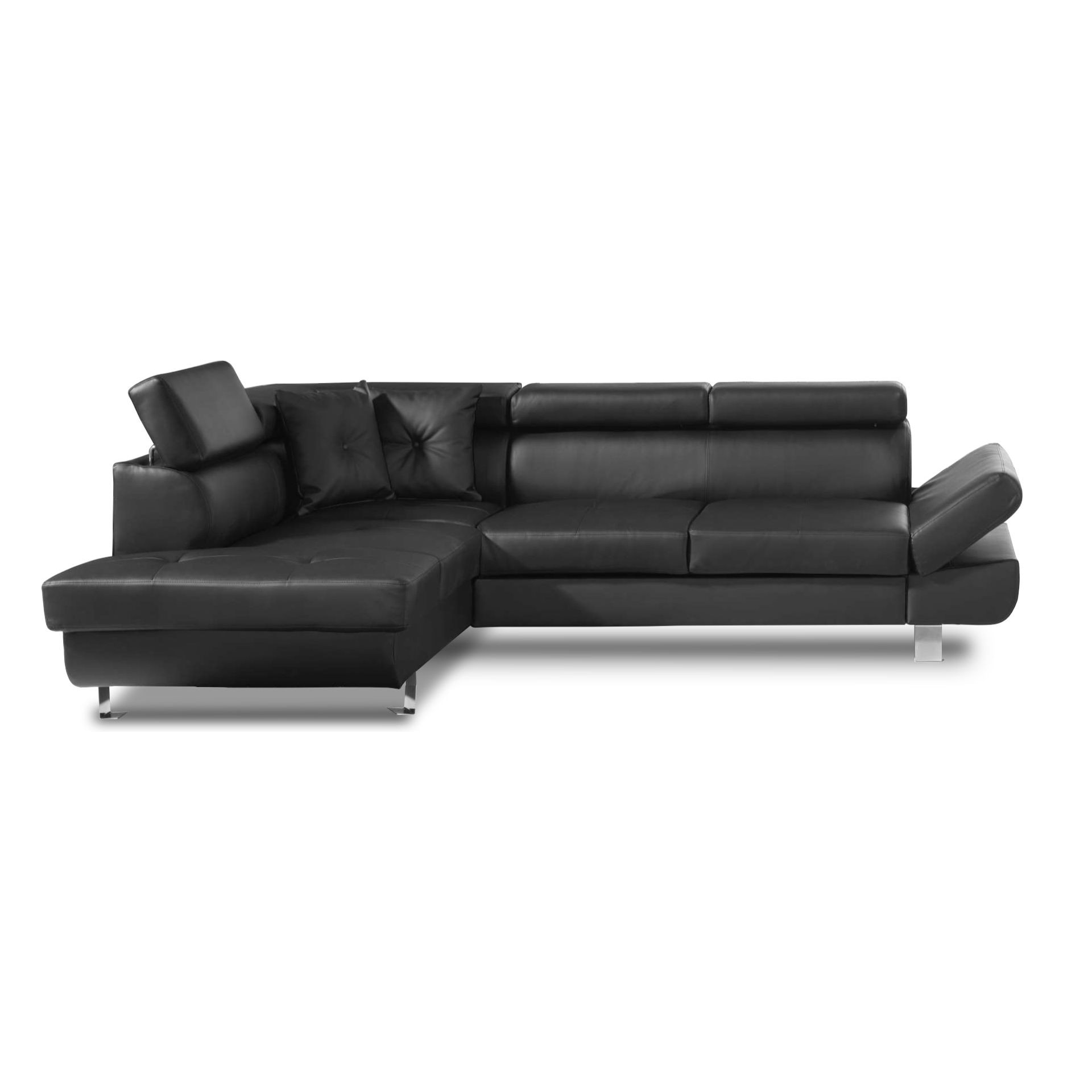 Lisbona - Canapé d'angle convertible - en PU - avec têtières réglables - Gauche - Noir