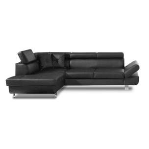 Lisbona - Canapé d'angle convertible - en PU - avec têtières réglables - Gauche - Noir