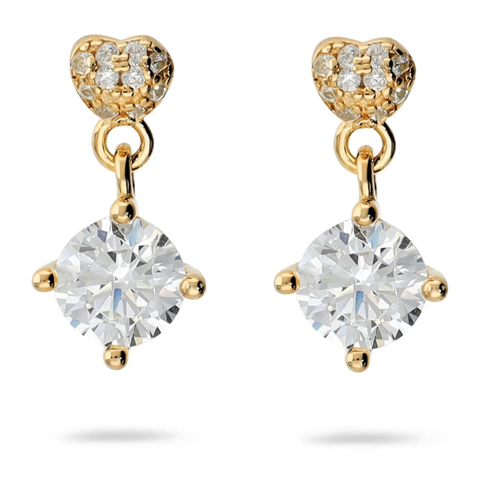 Orecchini Pendenti Cuore in Argento 925 placcato Rodio con Ciondolo in Cubic Zirconia