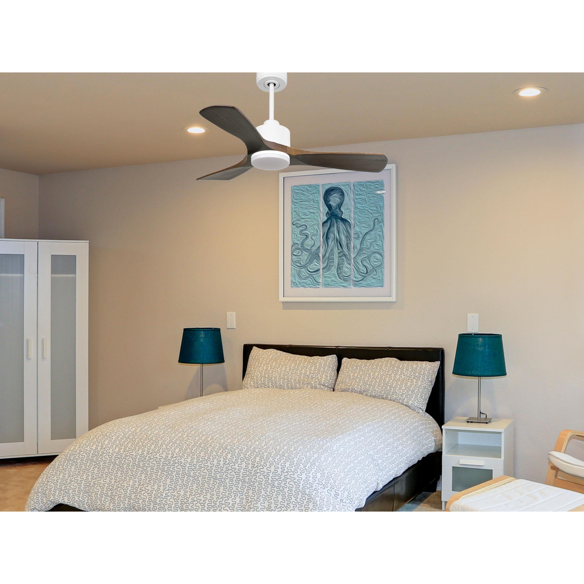 Ventilateur de plafond Réversible  Thermostat Dimmable Wifi Moteur à courant continu Toits en pente Télécommande Lumière à trois tons Hypersilence Mémoire