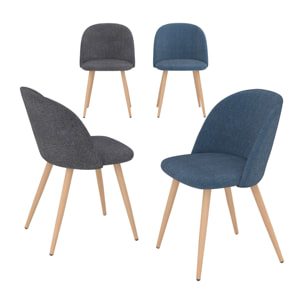 Pack 4 chaises Cosy en tissu bleu et gris