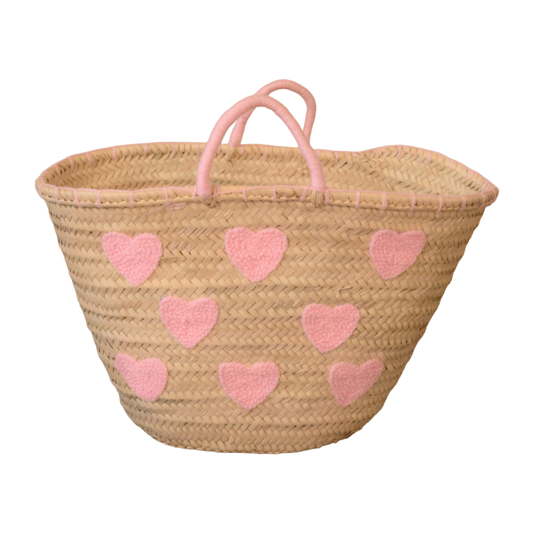 Panier Cœurs brodés - Rose