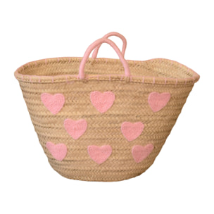 Panier Cœurs brodés - Rose