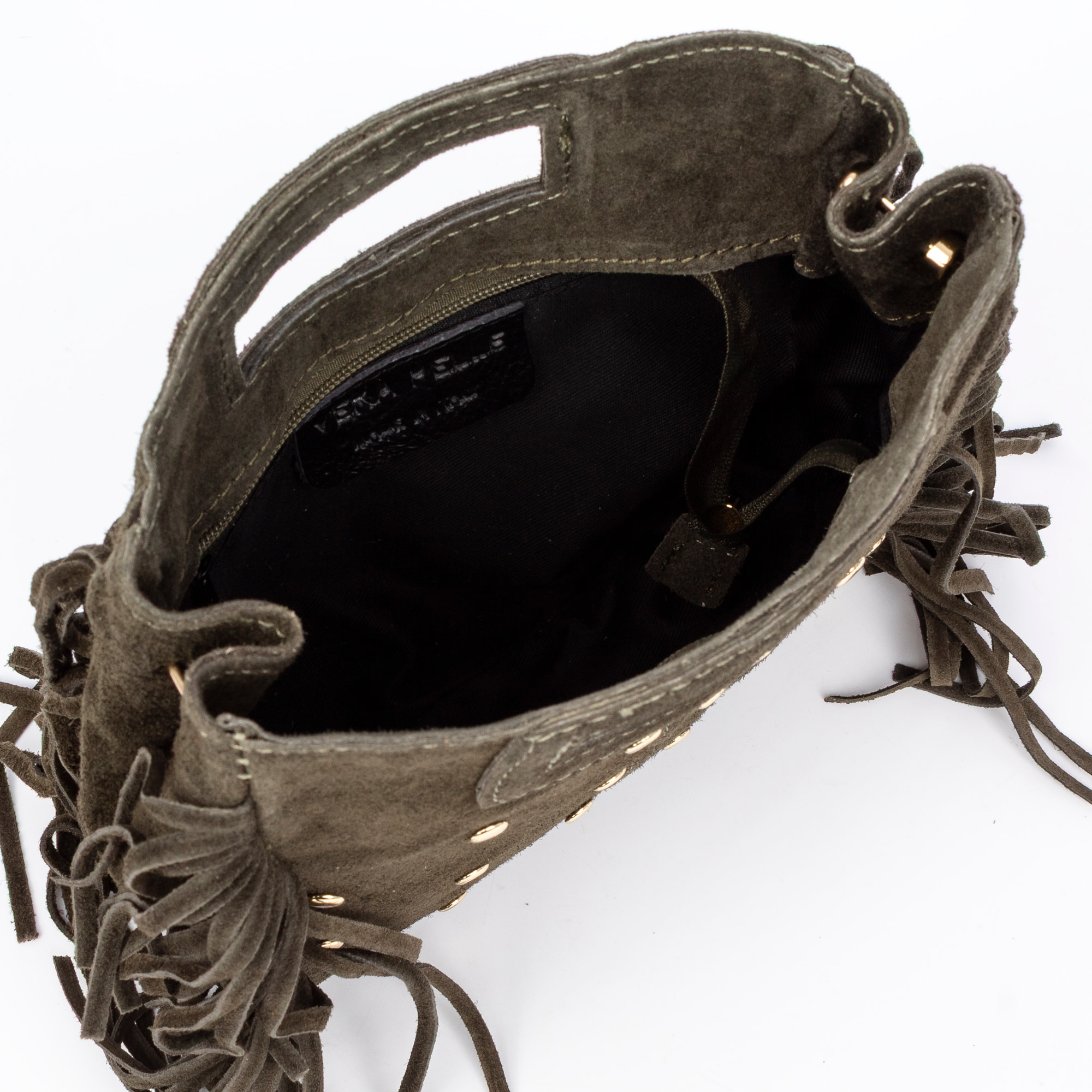 Barbata borsa a tracolla donna. Vera pelle Scamosciata con borchie decorative.