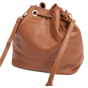 Arzene borsa a tracolla in pelle autentica dollaro. Design fresco arricciato e frange sul davanti