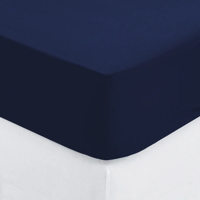 Drap-housse en coton - bleu encre - bonnet H30cm - 160x200 cm