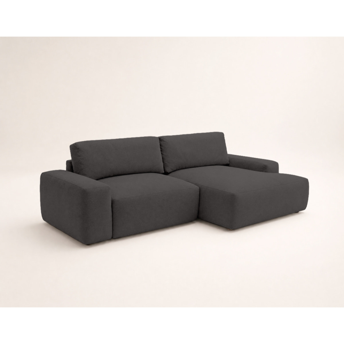 Tama - Canapé d'angle droit 4 places convertible avec coffre en tissu - Gris