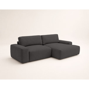 Tama - Canapé d'angle droit 4 places convertible avec coffre en tissu - Gris