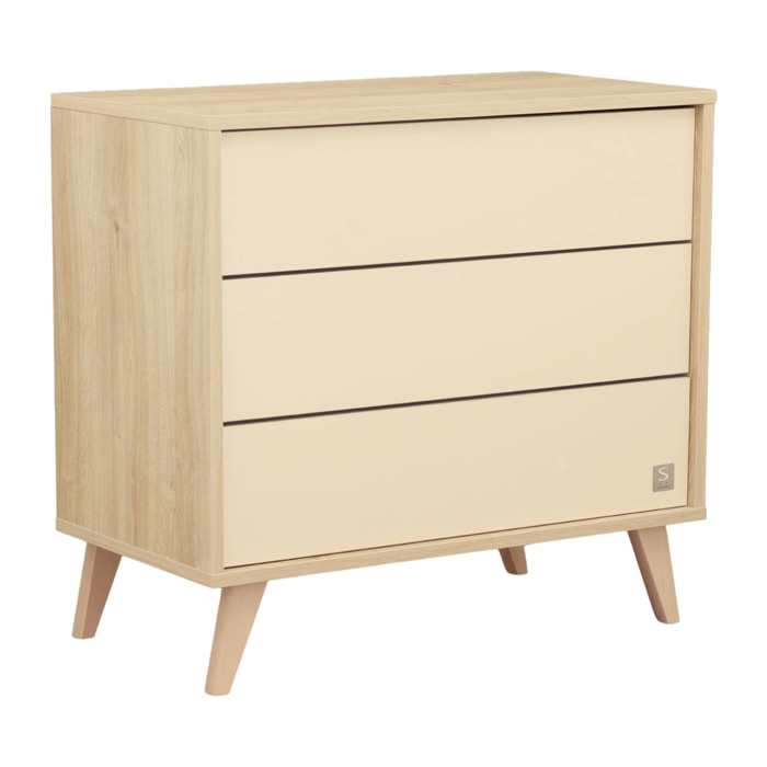 Commode 3 tiroirs sur pieds bois obliques