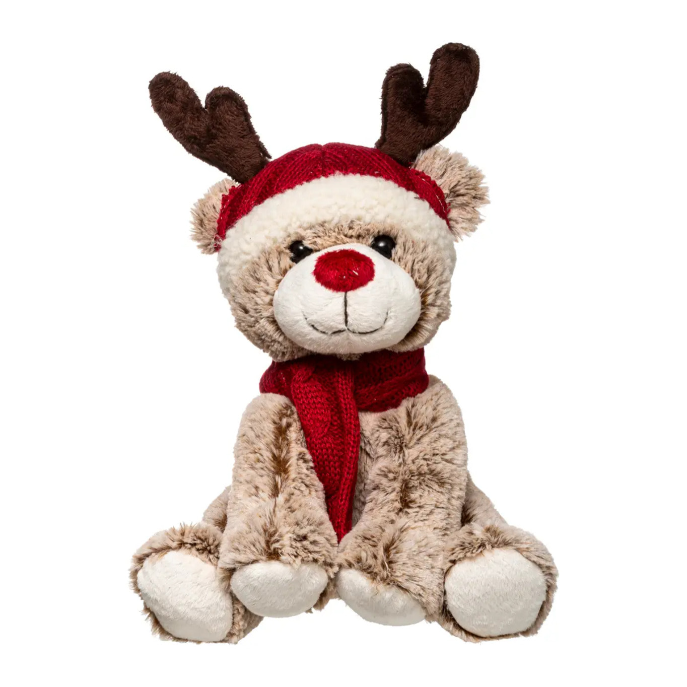 Peluche renne brun avec bonnet H35cm