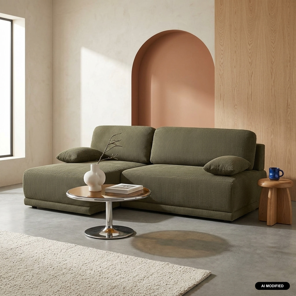 Banquette canapé d'angle gauche convertible 3 places velours côtelé avec coffre NELSON