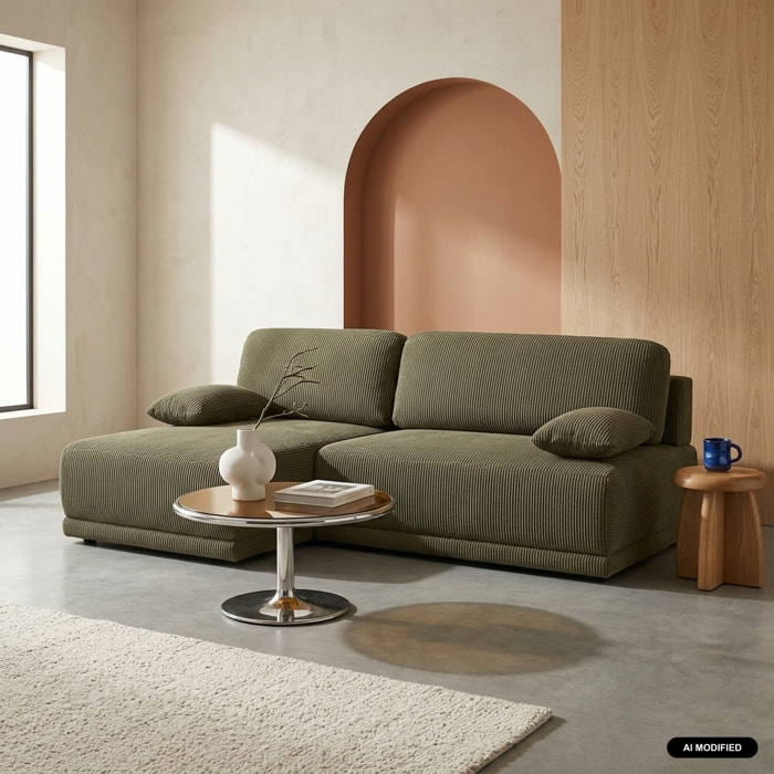 Banquette canapé d'angle gauche convertible 3 places velours côtelé avec coffre NELSON