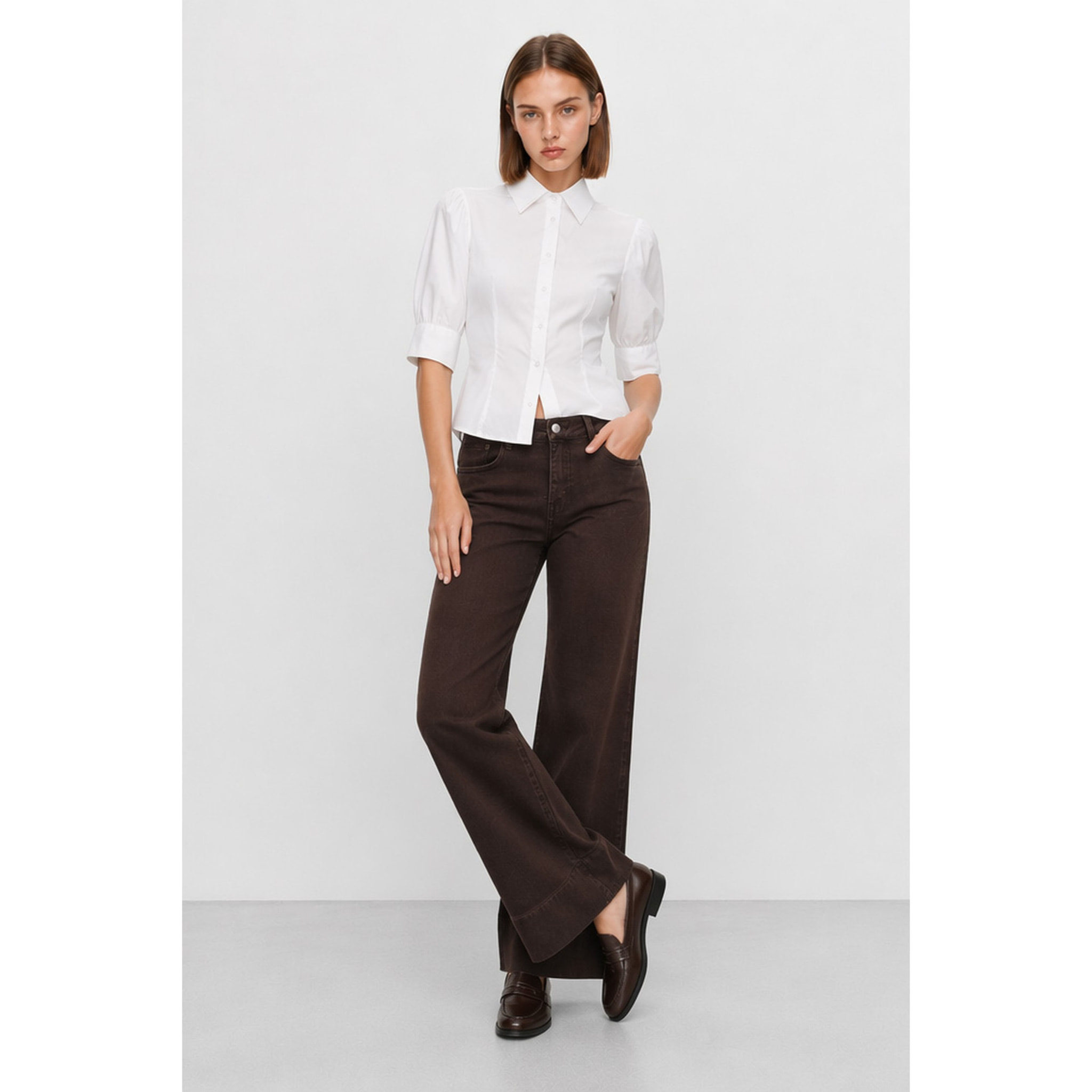 Kocca - Camicia da donna in cotone con maniche corte a sbuffo Donna