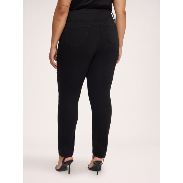 Fiorella Rubino - Jeggings in denim black con tre bottoni - Nero