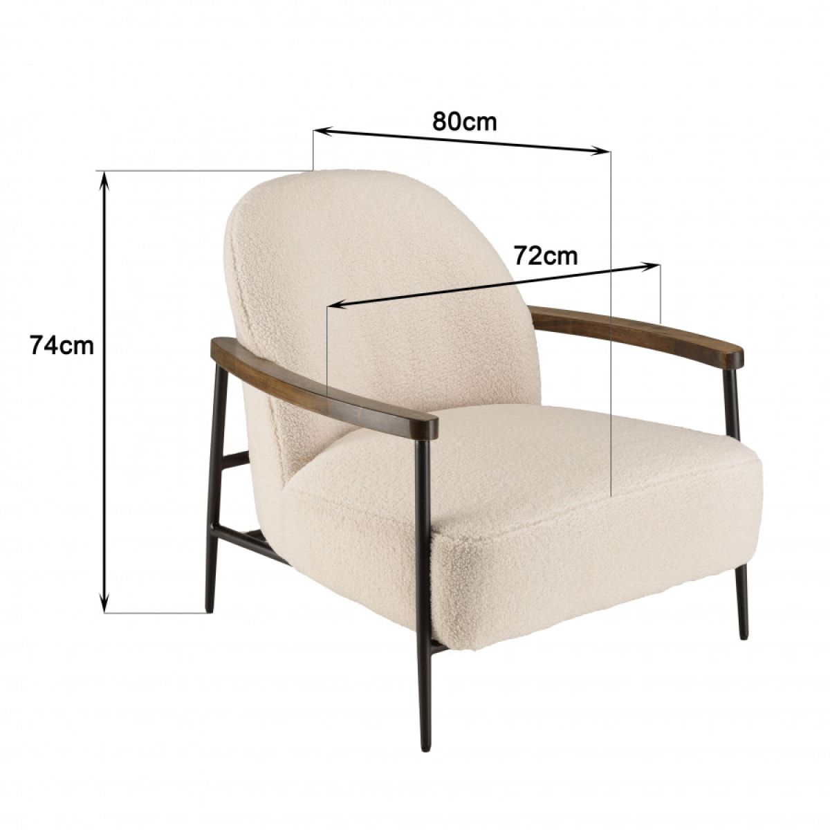 GASTON - Fauteuil tissu bouclette écru structure métallique