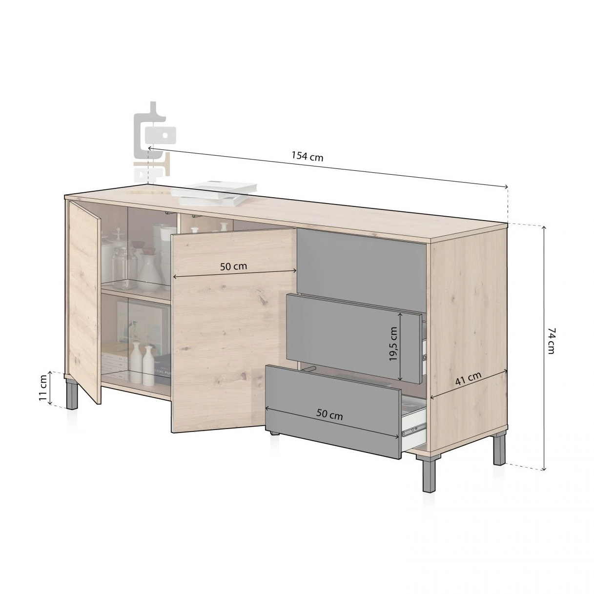 Aparador Lea Gris Antracita - Roble Nodi